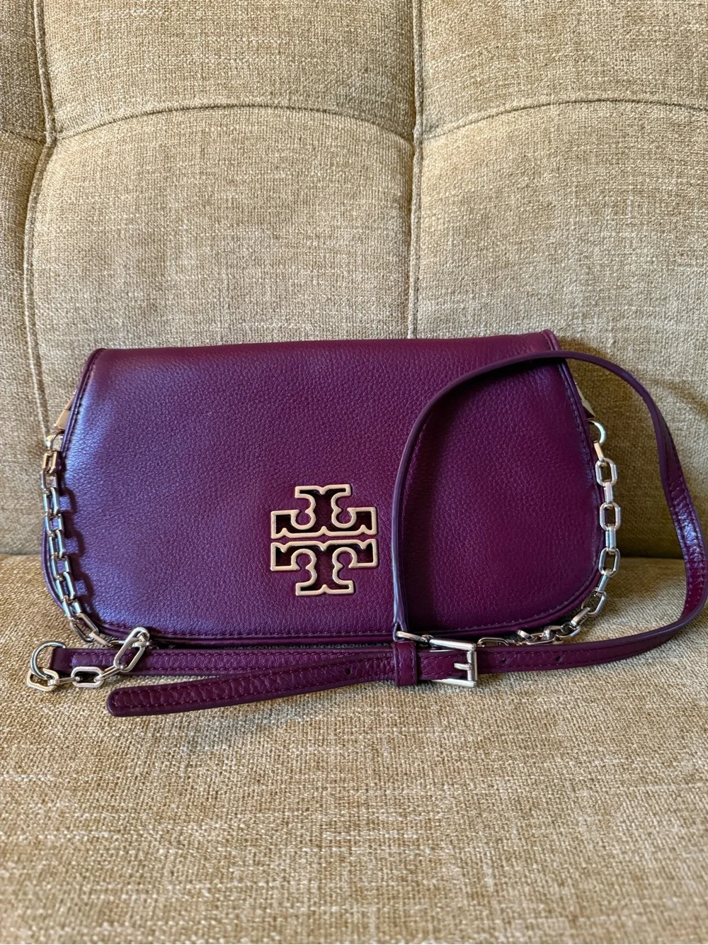 Tory Burch Burgundy Leather Shoulder Bag